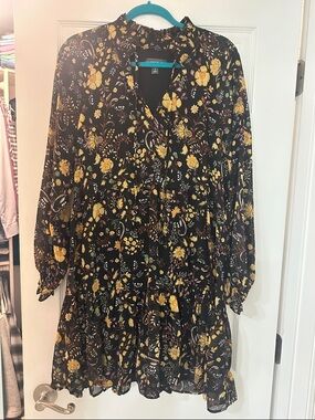 Harper Black Dress with Yellow and Rust Floral Print